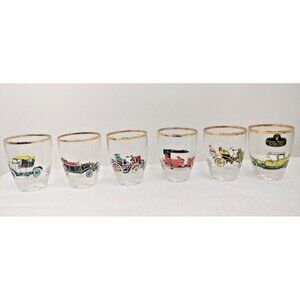 Set of 6 Crown Decor Small Glasses Cars with Gold Rim Made In England 2.25x1.75"